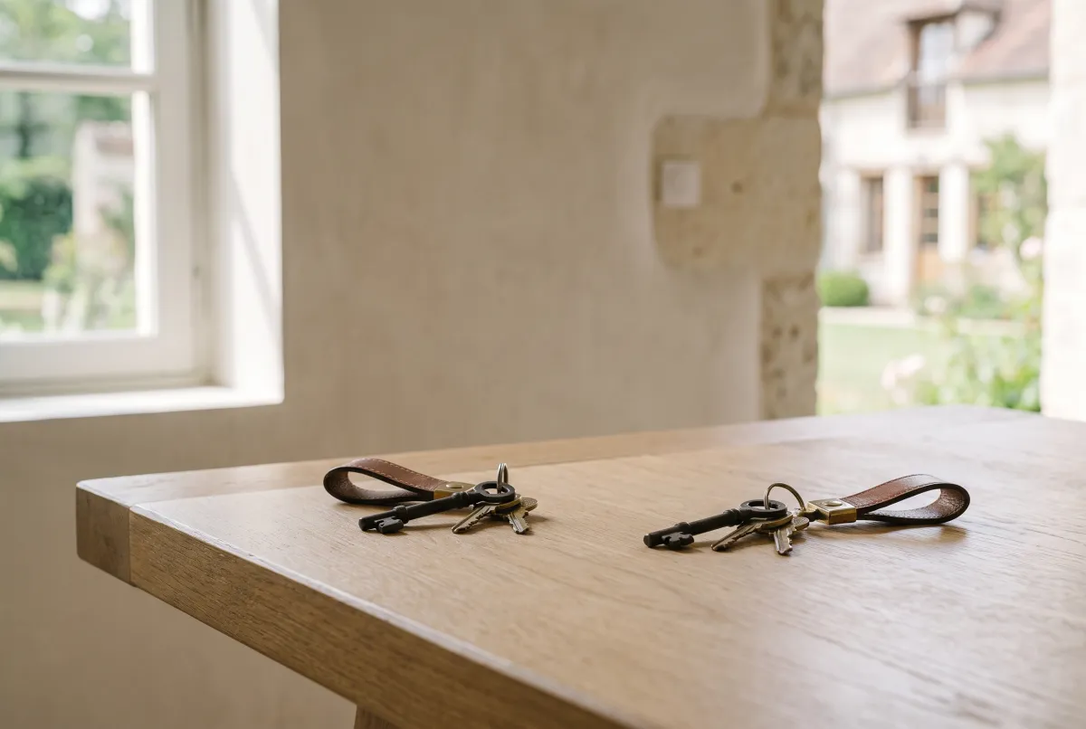 Deux trousseaux de clés de maison posés à distance l’un de l’autre