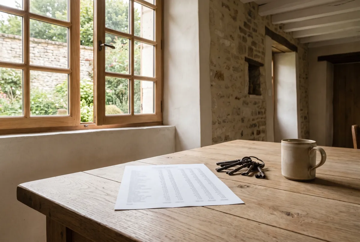 Relevé bancaire et clés posés sur une table en bois